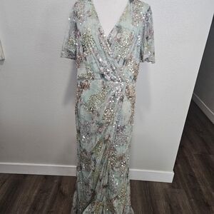 Mac Duggal Sequin Floral Maxi Dress